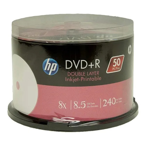 50 Mídia Virgem Dvd+r Dual Layer HP Printable 8.5GB 240min