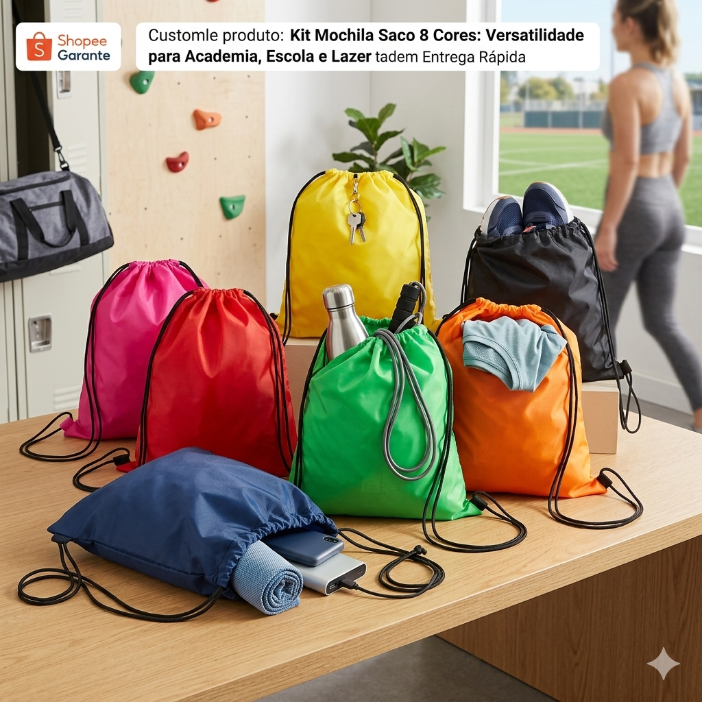 Kit 8 Mochila Saco Sacochila Esportiva  Atacado P/ Academia Treino Escola Lazer Passeio Ginástica Brinde Top