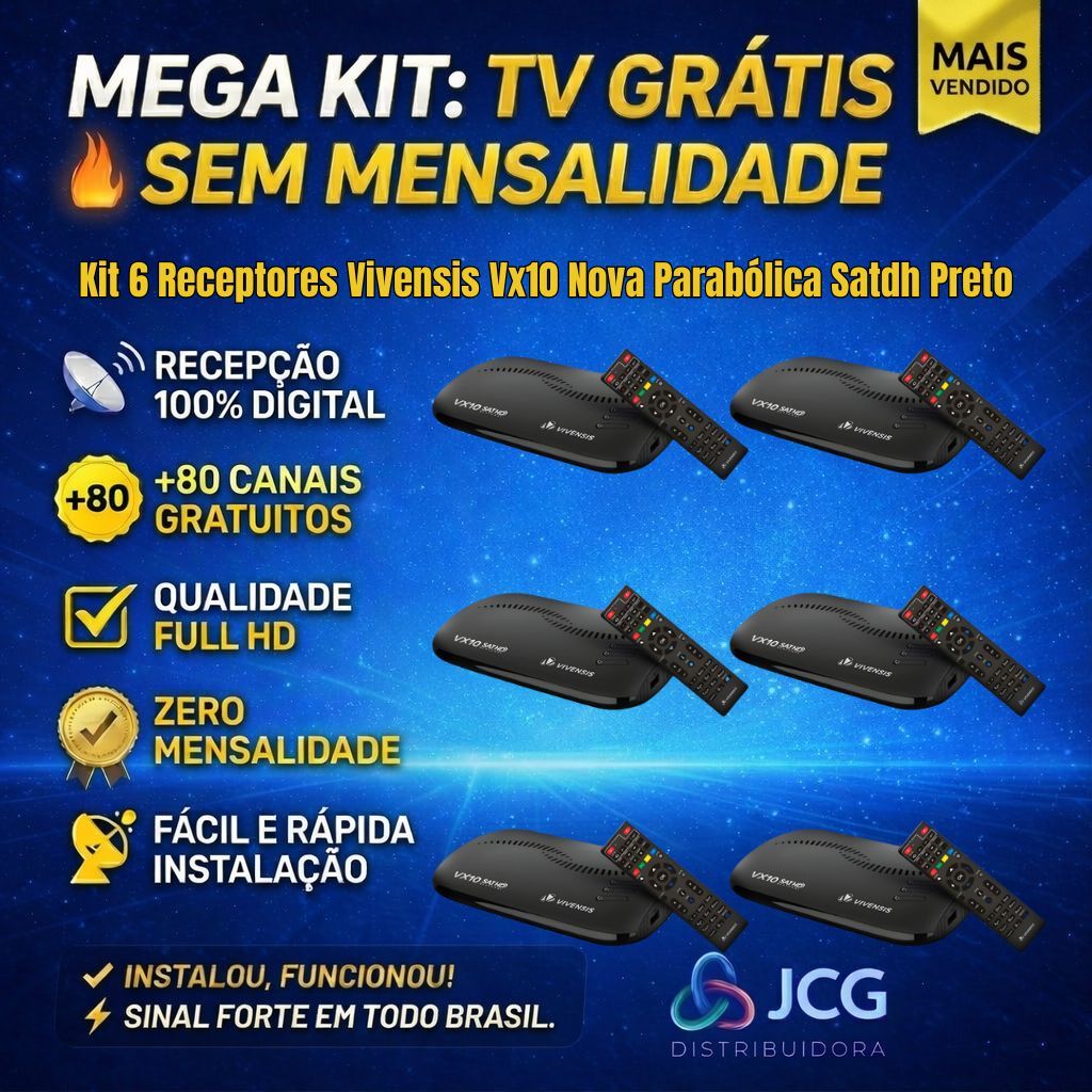 Kit 6 Receptores Vivensis Vx10 Nova Parabólica Satdh Preto