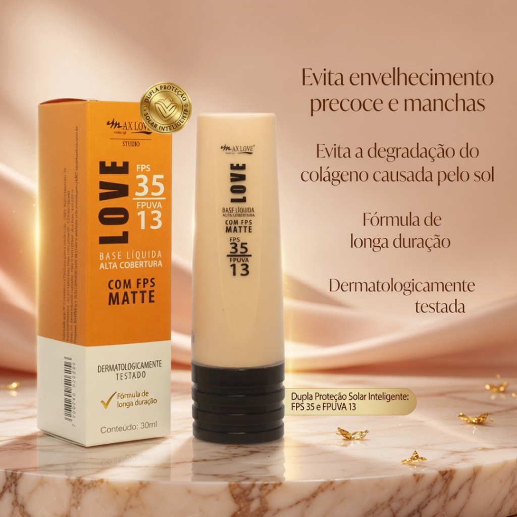 Base Líquida Matte Alta Cobertura FPS 35 Max Love Pele Saudável, Sequinha e Protegida Cores 50 a 61 — imagem 2 de 2