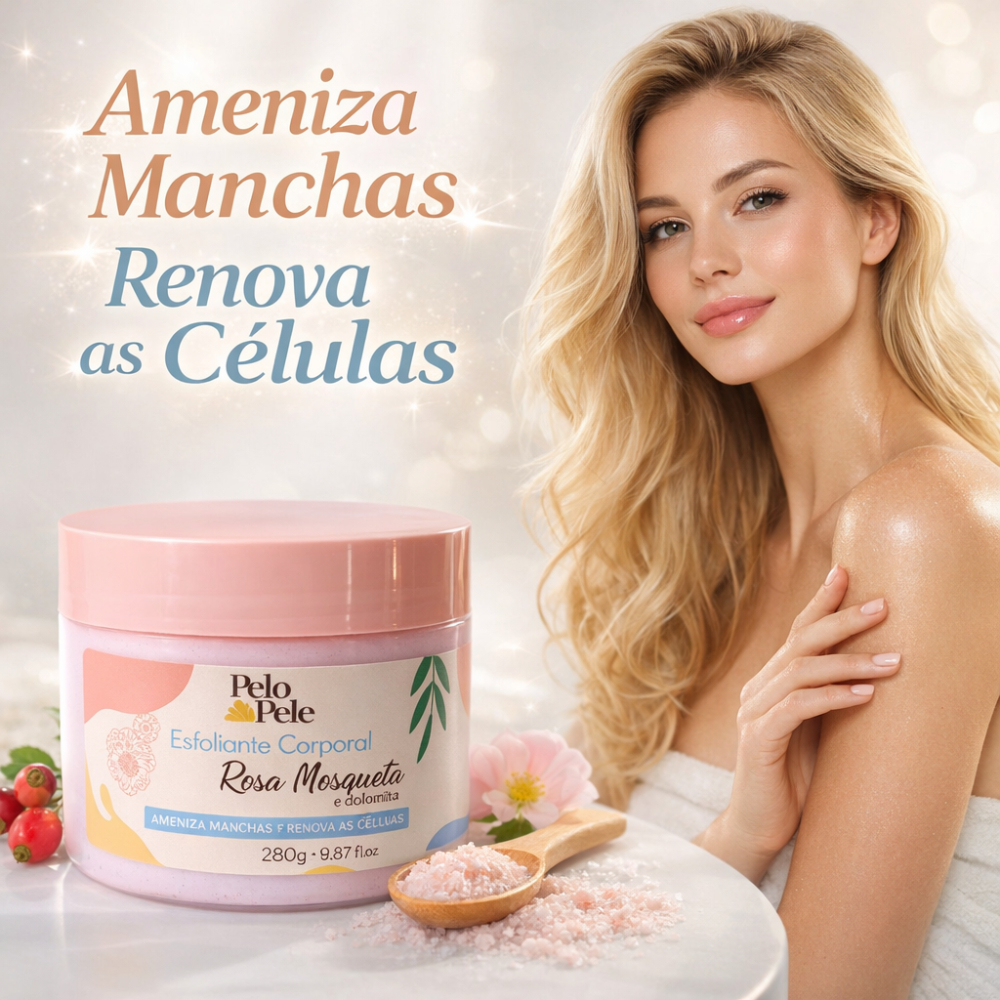 Esfoliante Clareador Rosa Mosqueta e Dolomita Pelo e Pele Cosméticos Ameniza Mancha e Renova Células