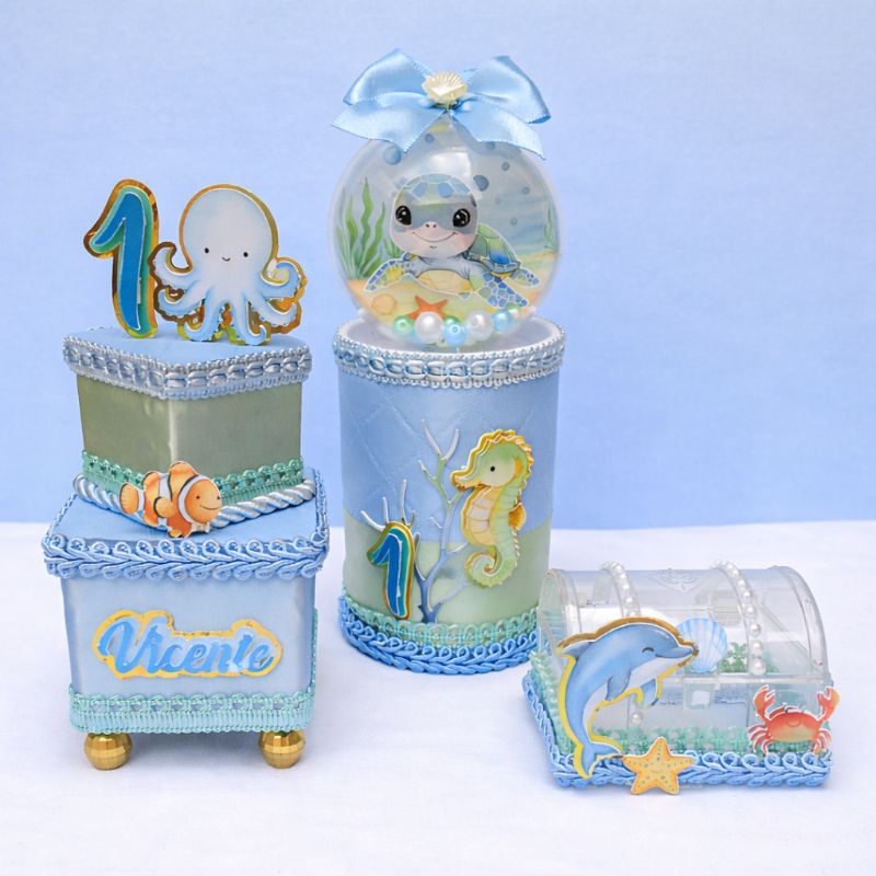Lembrancinha Personalizada De Luxo Fim De Aniversario Fundo do Mar 5/10/15 peças Cofrinho Caixinha