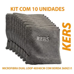Kit 10 Flanelas de Microfibra Cinza Dual Loop Kers40x40cm 360gsm