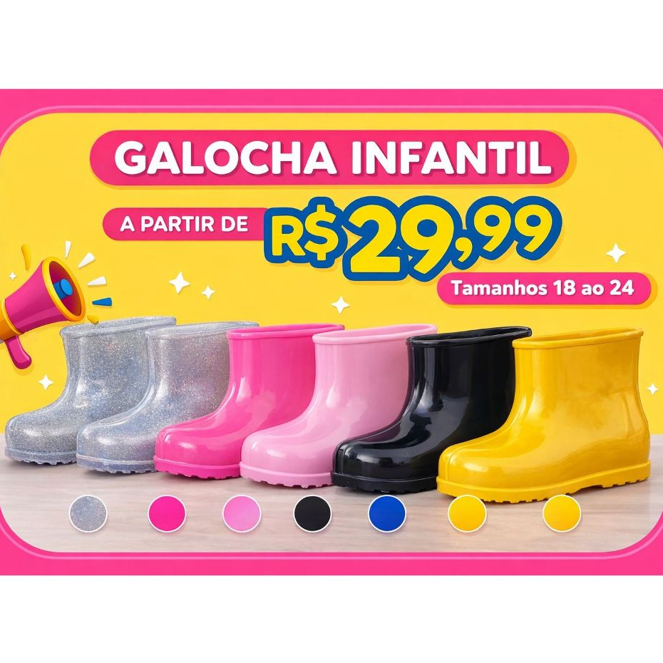 Bota rosa galocha menina bebe  chuva ref.10