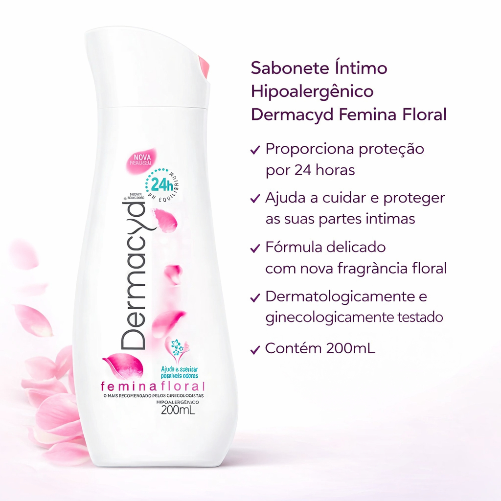 Sabonete Líquido Íntimo Dermacyd Femina Floral Hipoalergênico 200ml