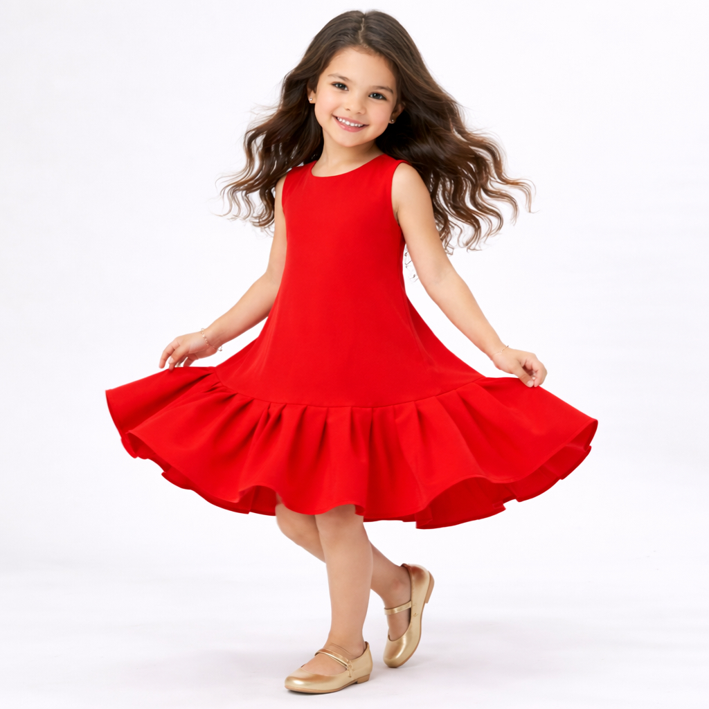 Vestido Infantil Menina Midi Elegante com Babado | Roupa de Festa Casual Premium 6 ao 10