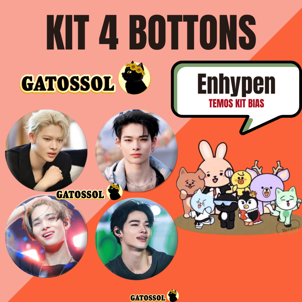 KIT Enhypen BIAS 4 Bottons 4,5CM Broche KPOP-IDOL-COREANO- Bottom/botton Boton Buton alfinete Boton Button Pin Botum