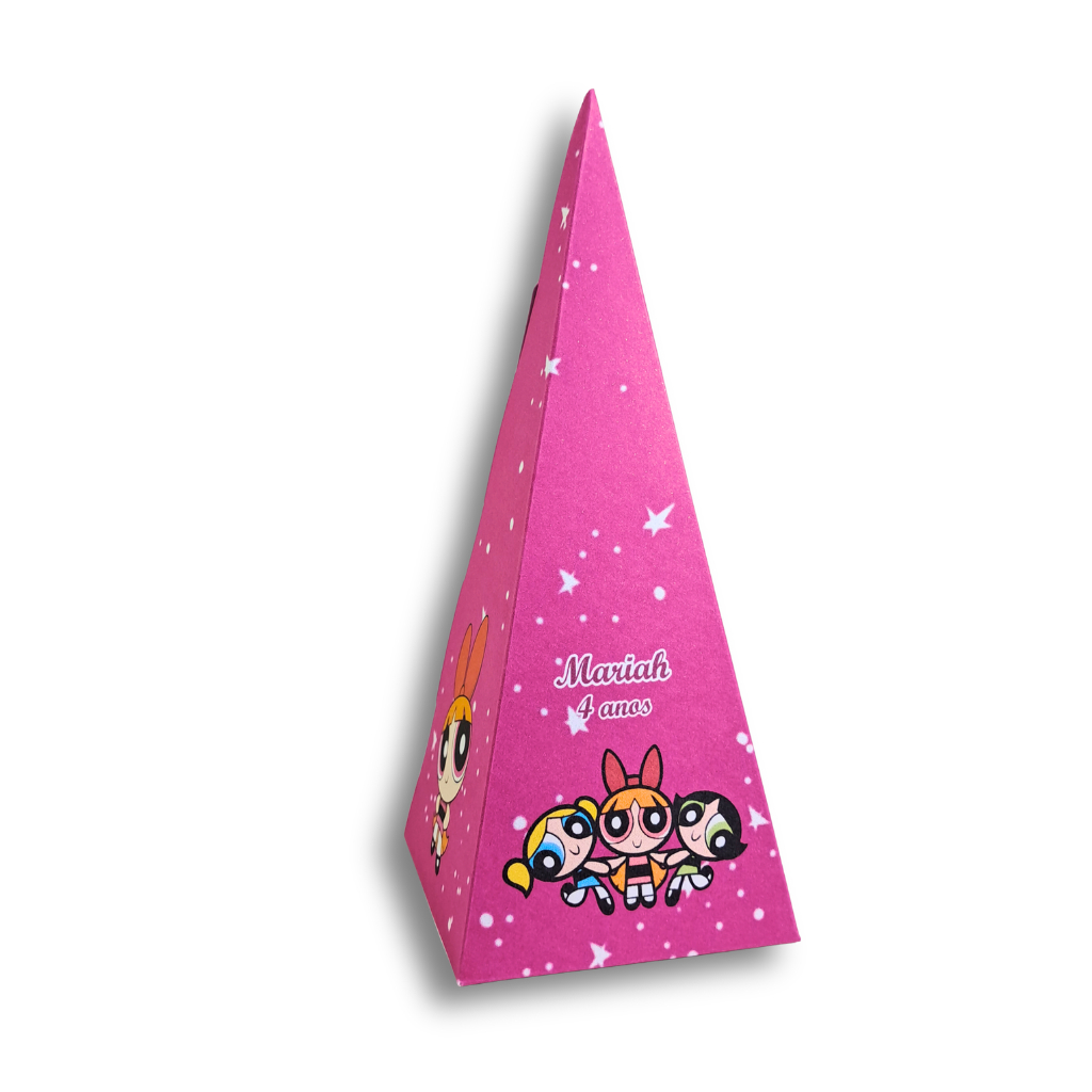 20 Caixinhas Pirâmide Meninas Super Poderosas personalizadas - ação e diversão na lembrancinha