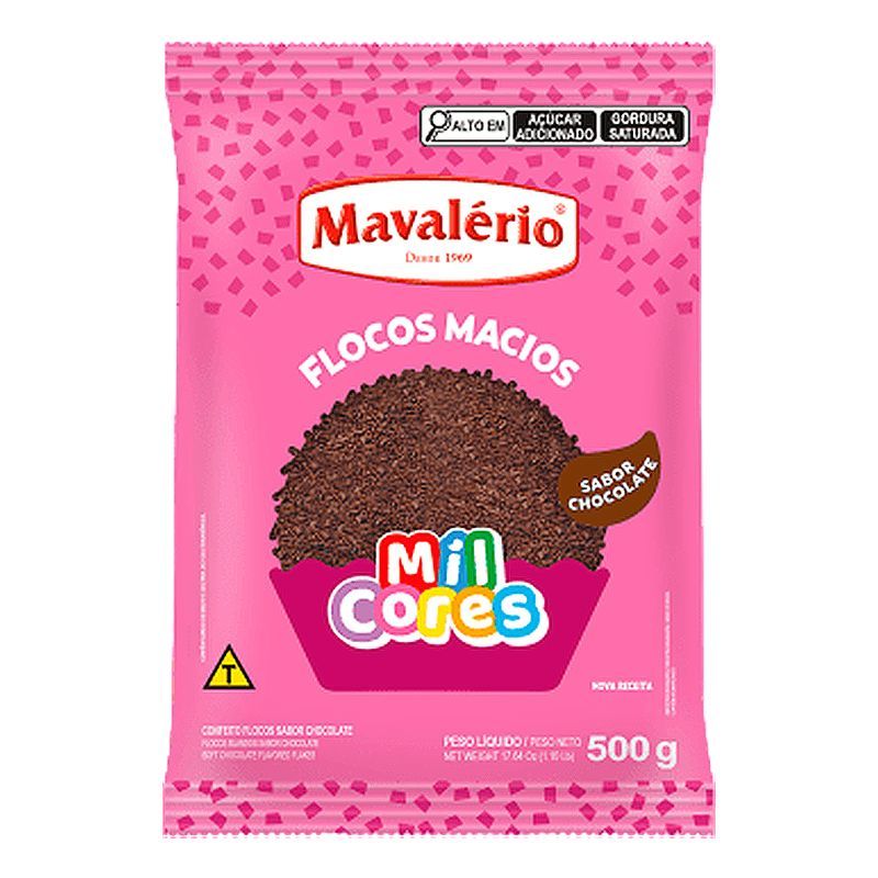 FLOCOS MACIOS CROCANTES 500g SABOR CHOCOLATE / CHOCOLATE BRANCO MAVALÉRIO — imagem 2 de 2