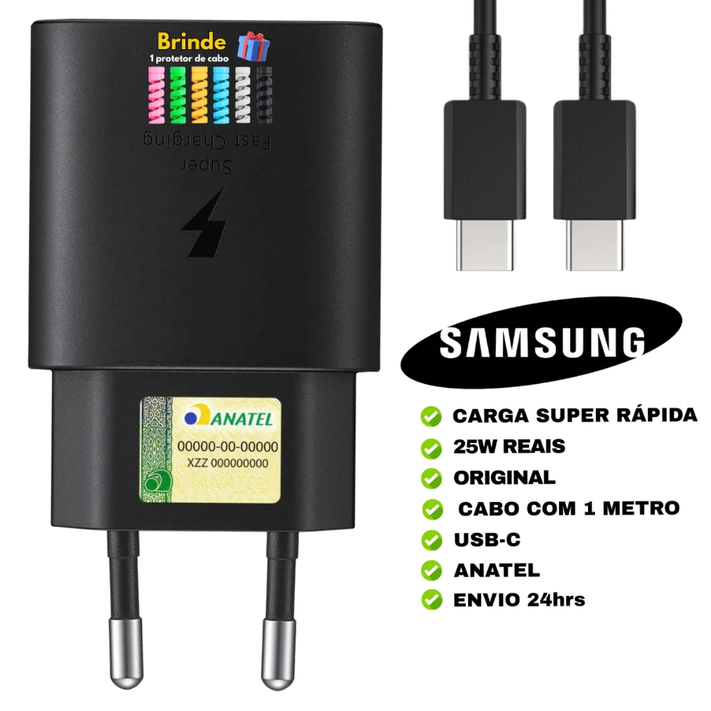 (ORIGINAL) Carregador Original Samsung 25w Super Turbo S26 S20 S21 S22 S23 S24 S25