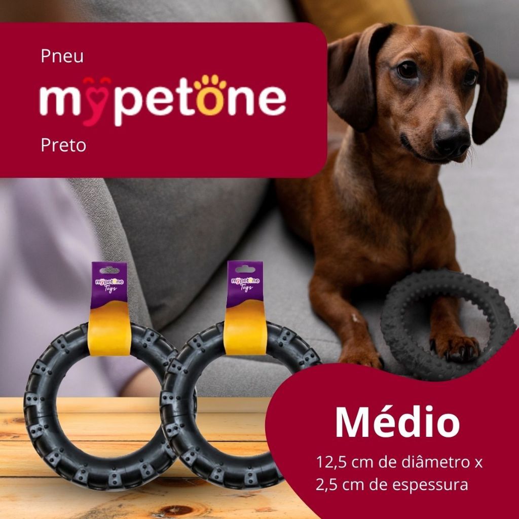 2 Pneu Mordedor de Borracha MyPetOne Médio Para Cachorro Brinquedo Resistente Pet