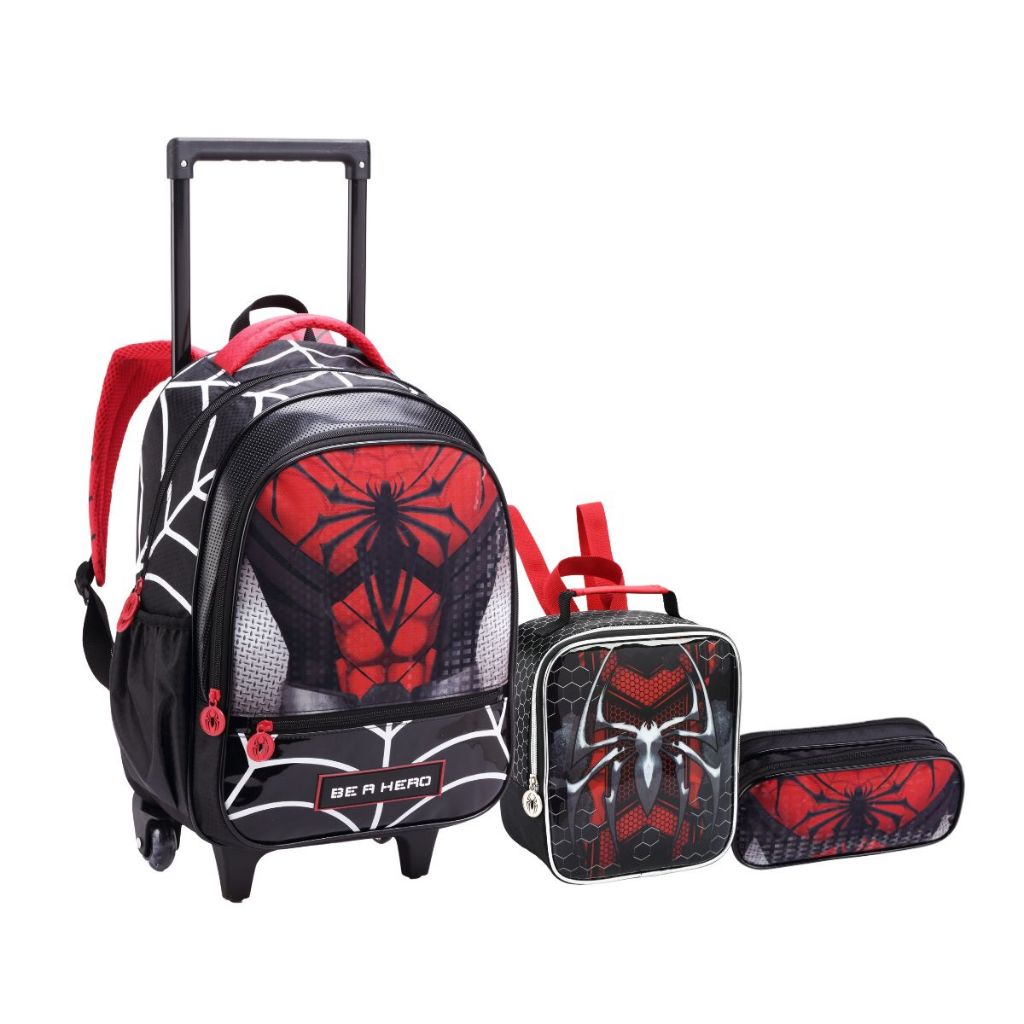 Kit Mochila Rodinha Para Meninos Spider Dark Aranha Escolar