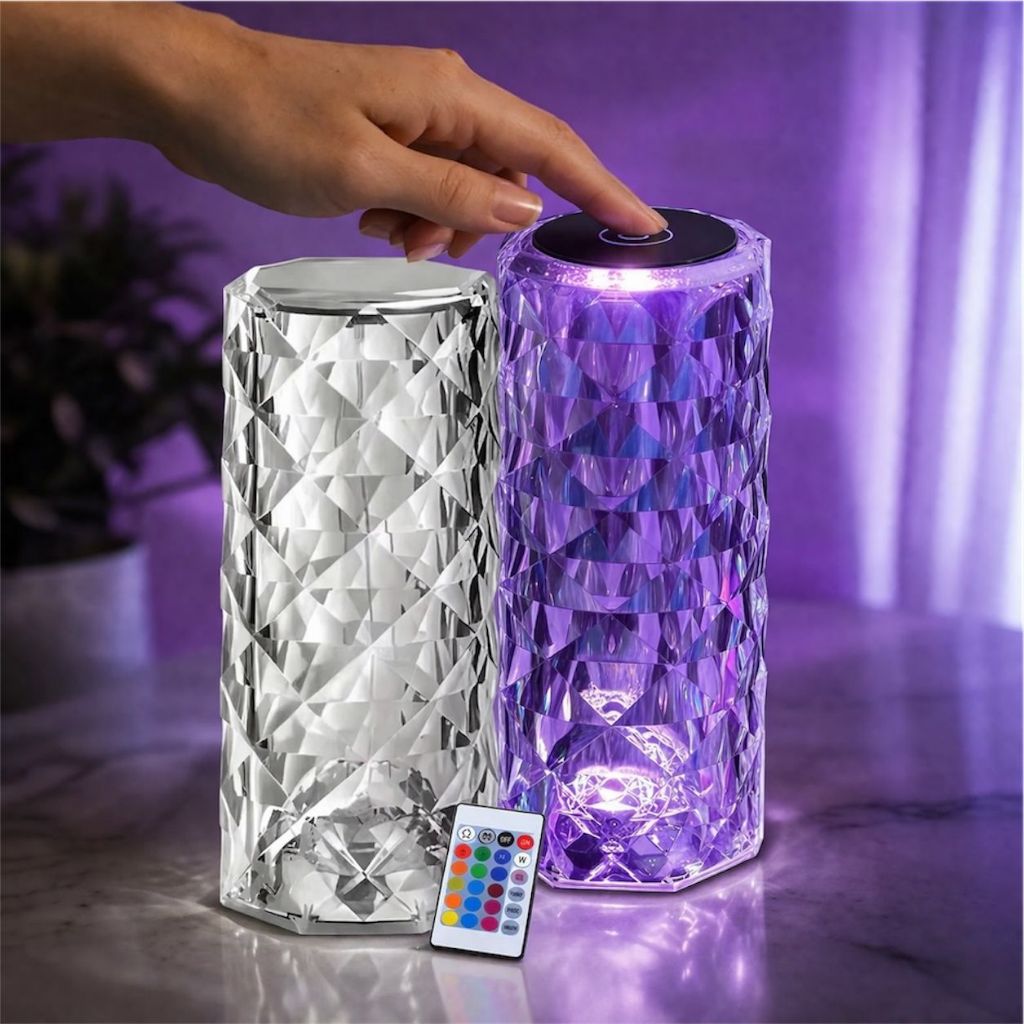 Abajur Quarto Luminária Led De Mesa Touch Projetora Cristal Com Controle Luz Noturna 16 Cores