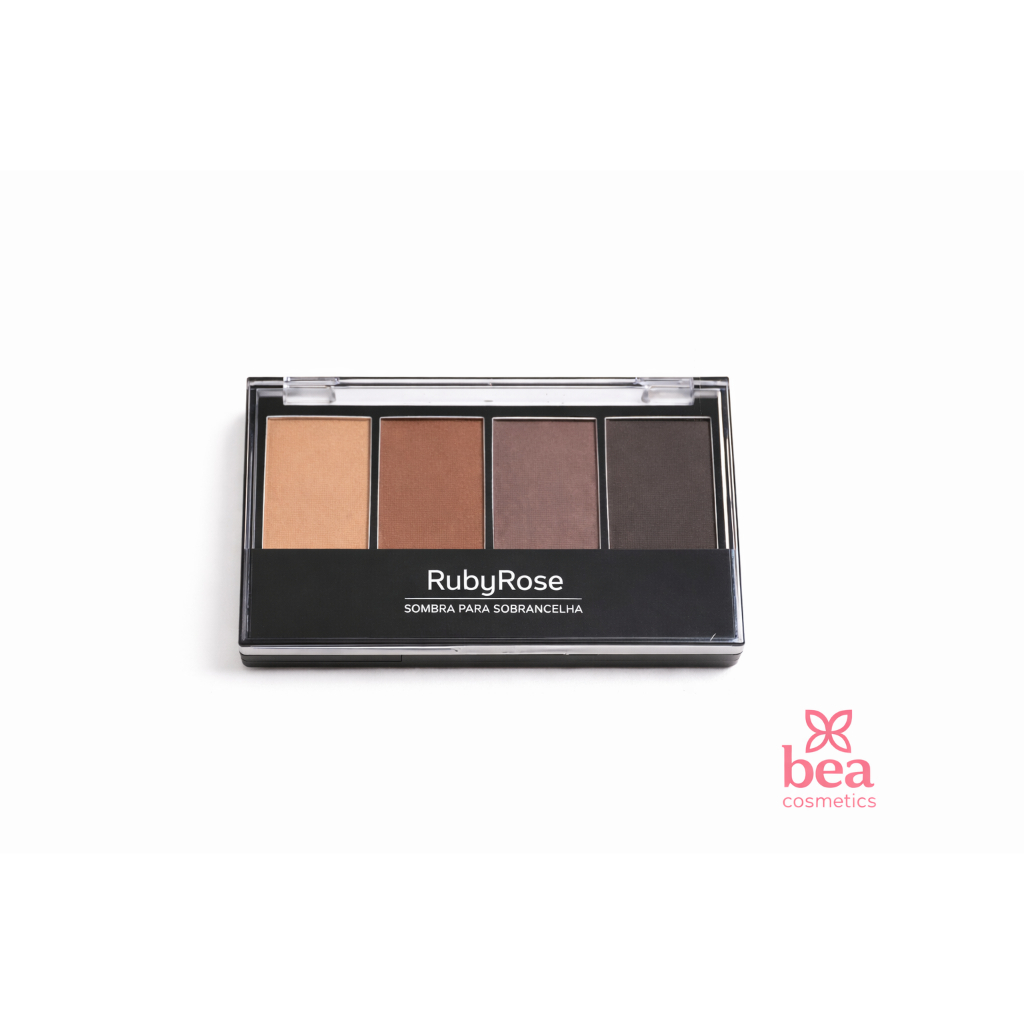 Paleta Sombras para Sobrancelha Ruby Rose 4 sombras tons naturais HBF572 + Brinde Pincel de 2 pontas