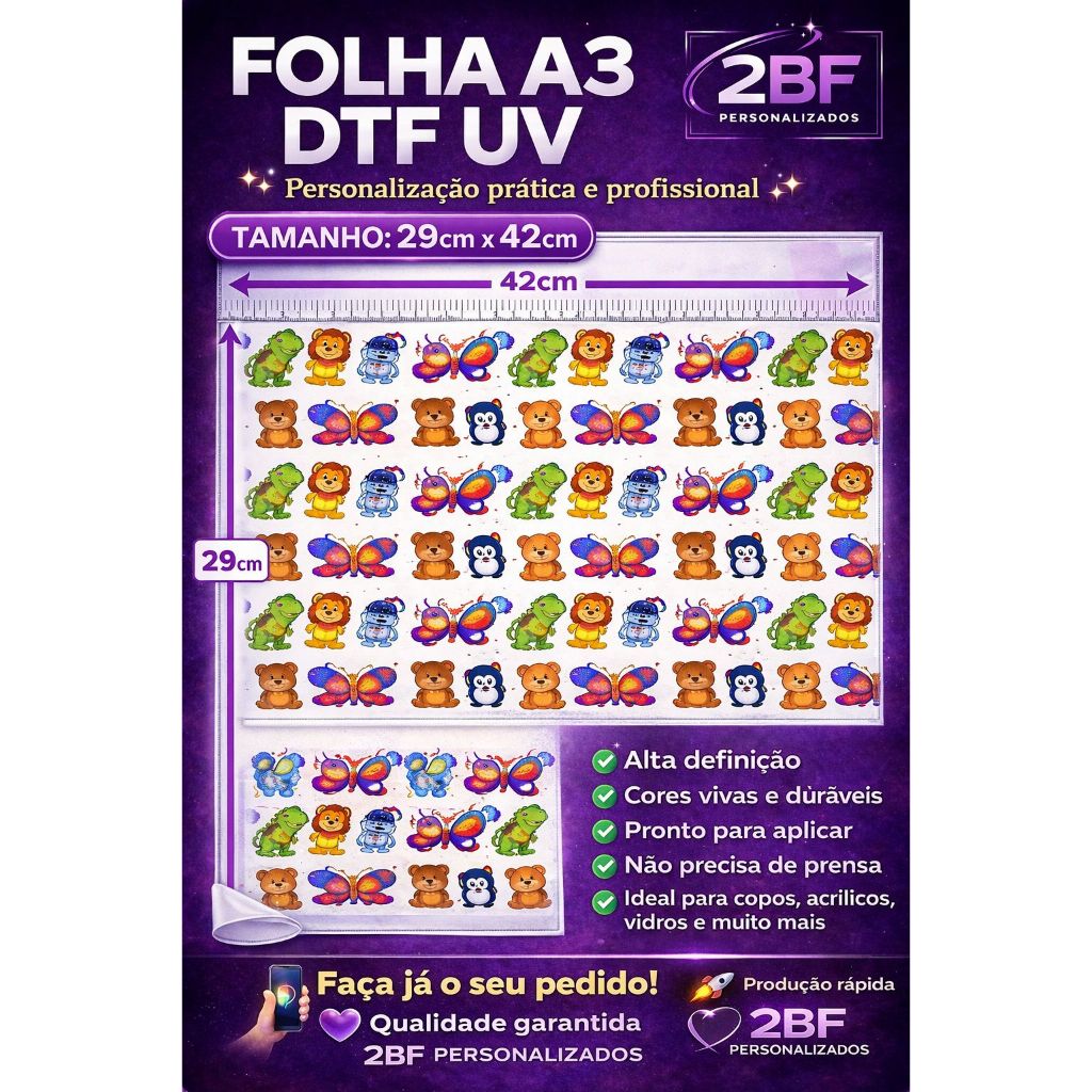 ADESIVO DTF UV A3 COM ALTA QUALIDADE PRONTO PARA APLICAR