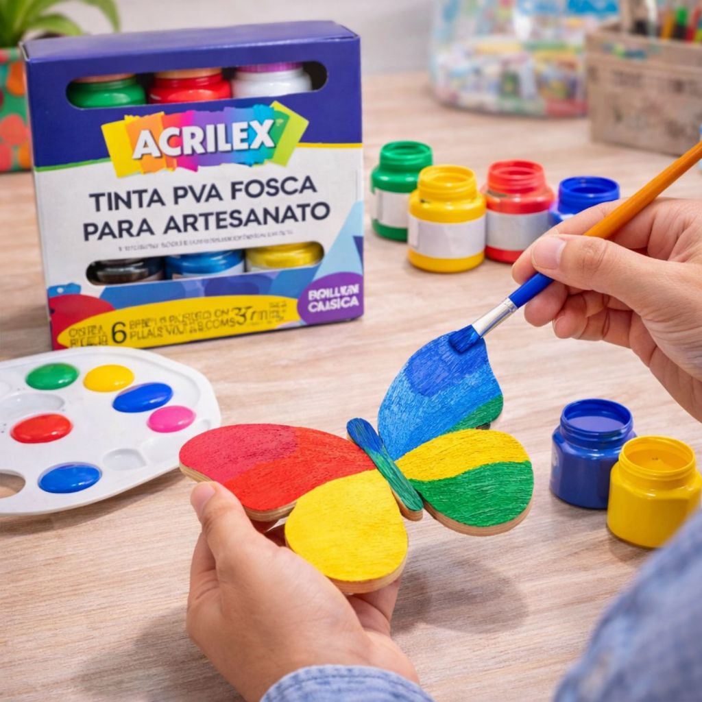 Kit 6 Tintas PVA Fosca para Artesanato 37ml Acrilex para Artesanato Trabalhos Manuais Artes