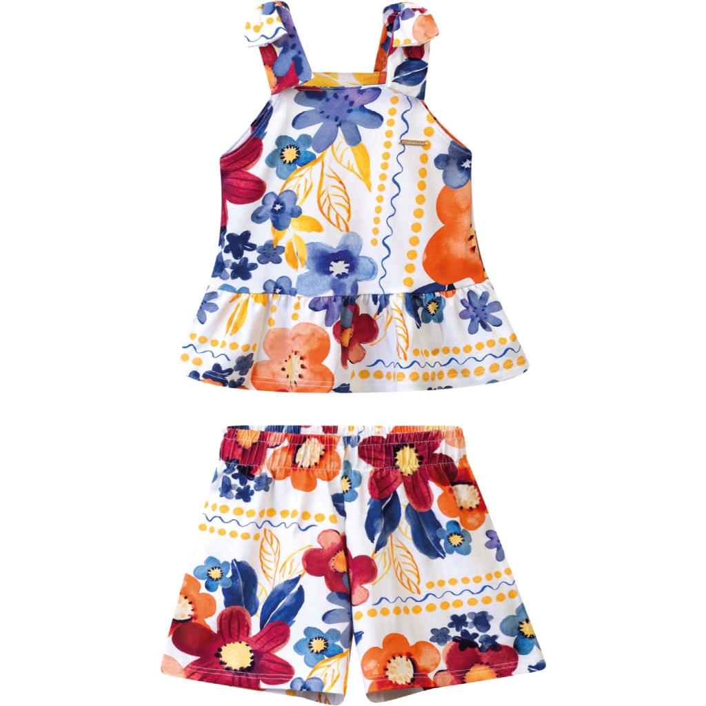 Conjunto Infantil Feminino Verão Carinhoso Estampado Floral | Tecido Confortável | Tamanhos 4 ao 14