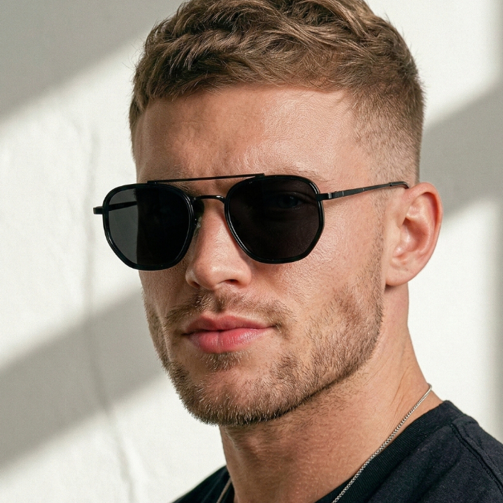 Óculos de Sol Hexagonal Aviador Preto All Black Premium Classico Reforçado uv400 Masculino Feminino