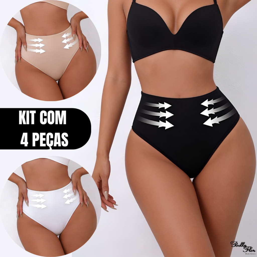 Kit 4 ou 2 Calcinhas MODELADORAS Cintura Alta Cós Duplo Fio Duplo Segura Barriga EMPINA BUMBUM