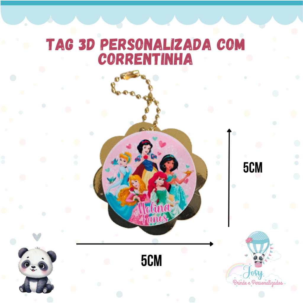TAG 3D PERSONALIZADA - COM CORRENTINHA - LEMBRANCINHA - FAZEMOS TODOS OS TEMAS