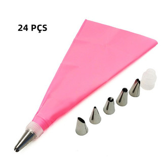 Conjunto De Saco De Confeiteira De Silicone Com Bico Para Decoração Com Creme Confeitaria…
