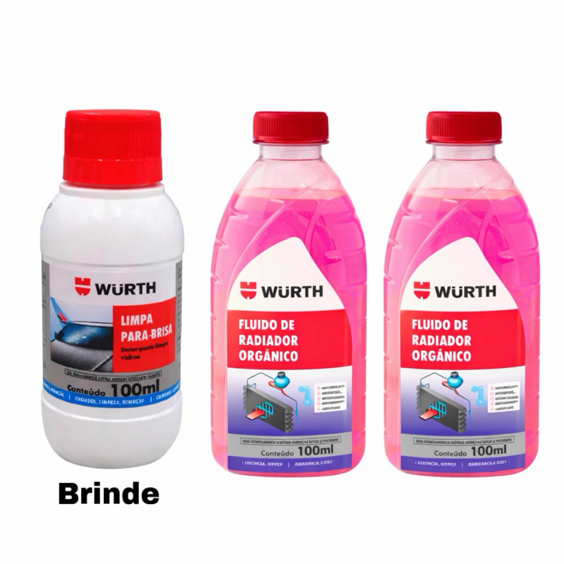 kit 2x Fluido De Radiador Arrefecimento 1 litro Wurth + Limpa Para Brisa 100ml