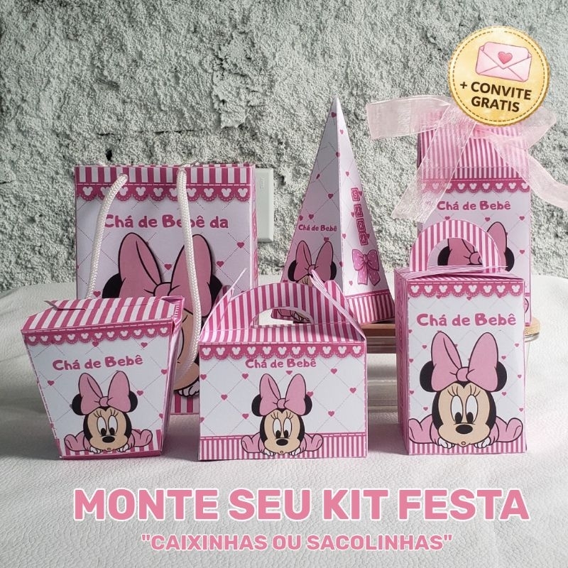 Kit Festa 10 Itens Minnei | Escolha Sacolinhas ou Caixinhas | Personalizado | Brinde Convite Digital