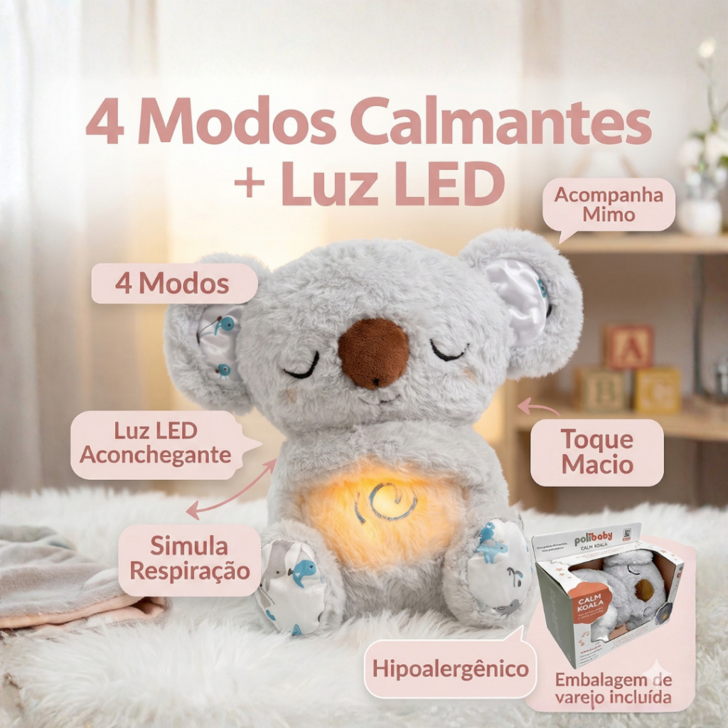 Urso Coala Capivara de Pelúcia que Respira | Urso Coala Respiratório Com Música e Luz Antiestresse| Presente