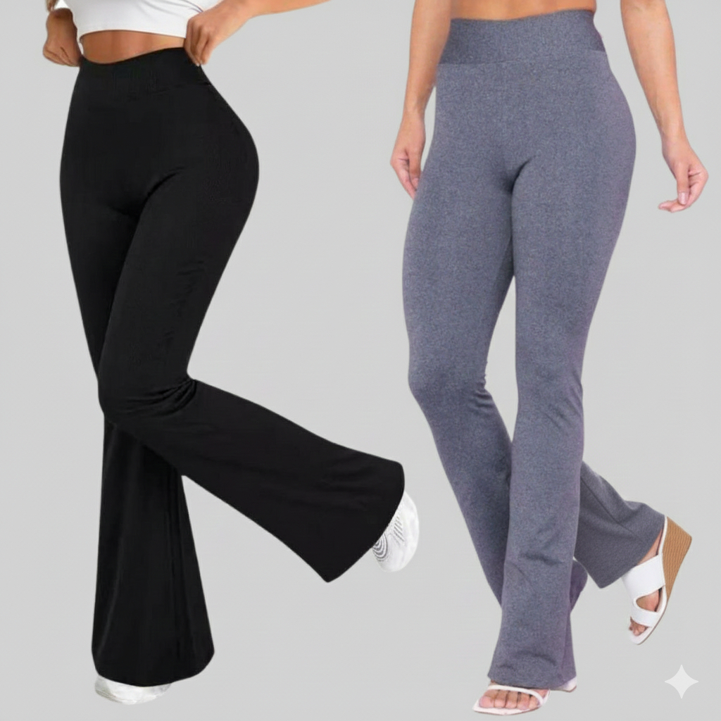 Kit 2 Calça Legging Flare Feminina Cintura Alta Boca de Sino Bailarina Premium