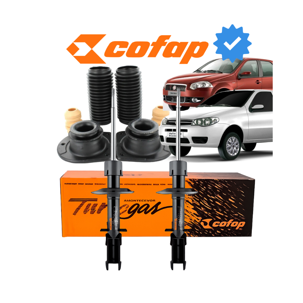 Par Amortecedor Cofap Dianteiro Fiat Palio Siena Strada Fire Com Kit Batente Coxim 2001 a 2015
