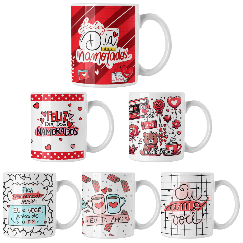 Caneca Dia dos Namorados Kit 6, 12 Unidades Revenda Atacado