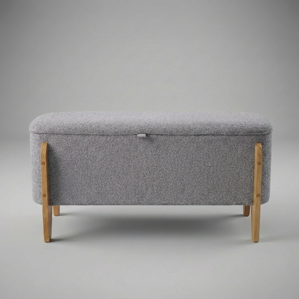 Banco Baú Bouclé 120cm Grande Pés Madeira Sapateira Organizador Brinquedo Luxo Quarto Casal