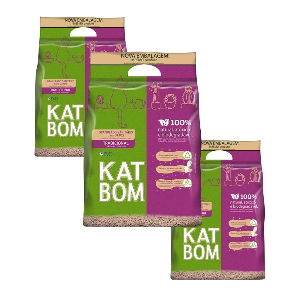Kit 3 Granulado Sanitário Katbom Natural para Gatos - 3 Kg