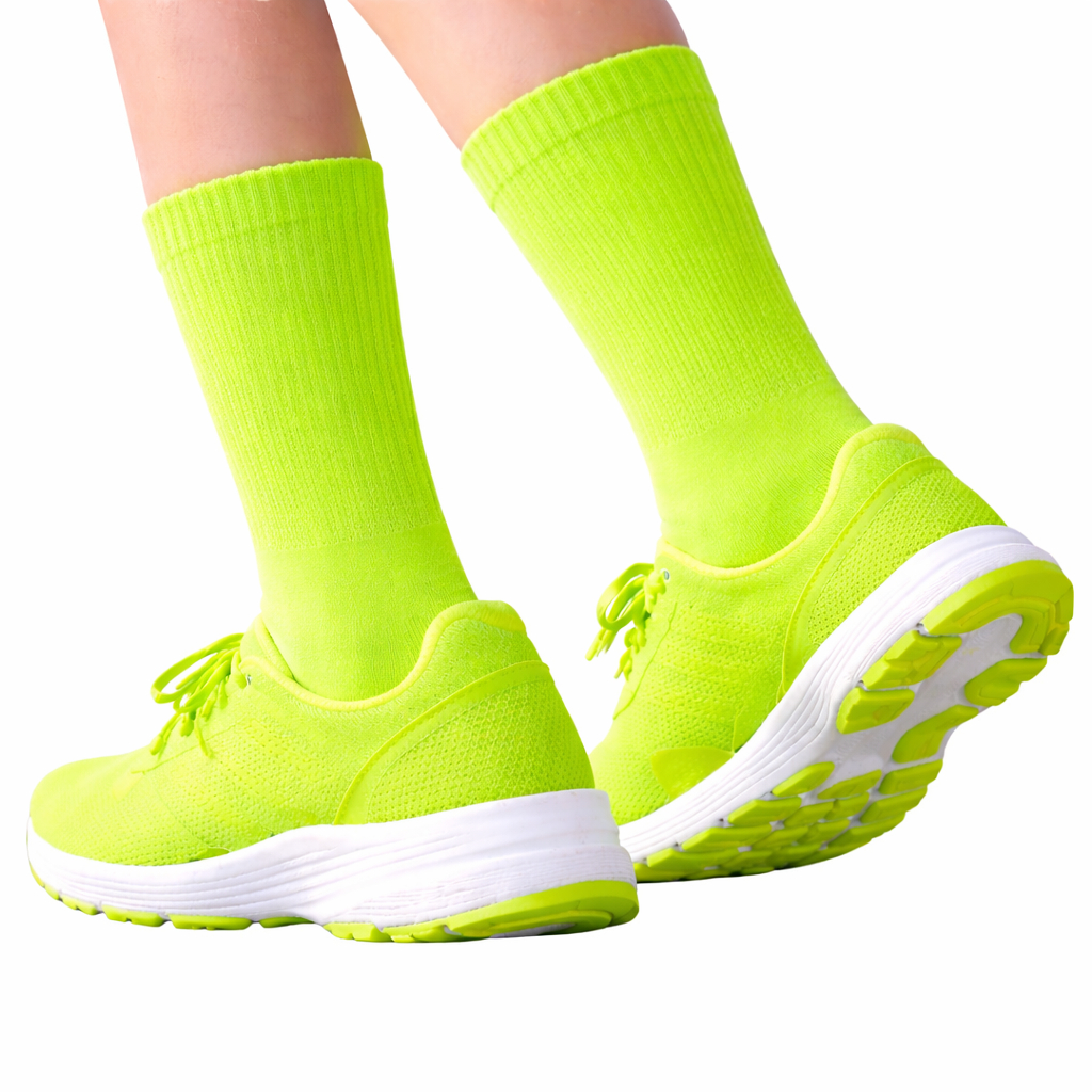 Meia Corrida Esportiva 33 a 39 Verde Neon Academia Poliamida Adulto Respirável Ciclismo Cano Médio