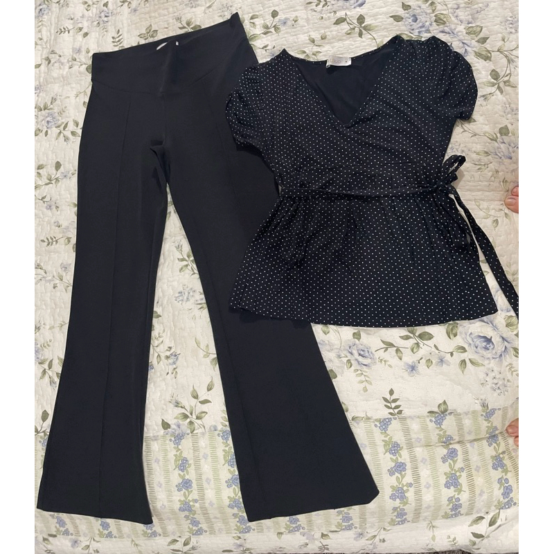 Kit Gestante Elegante Barato | Bata Poá + Calça Flare Social (M/G)