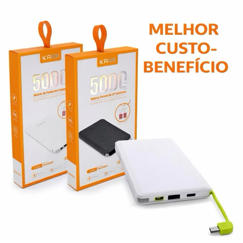 Carregador Portátil Kaidi KD-952 5000mAh Turbo Power Bank Compacto Rápido Universal
