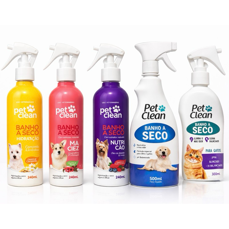 Banho a Seco Pet Clean Cães e Gatos Sem Enxágue Limpeza Higiene Pet Cheiroso Perfume Pet Sem Água Todas Idades