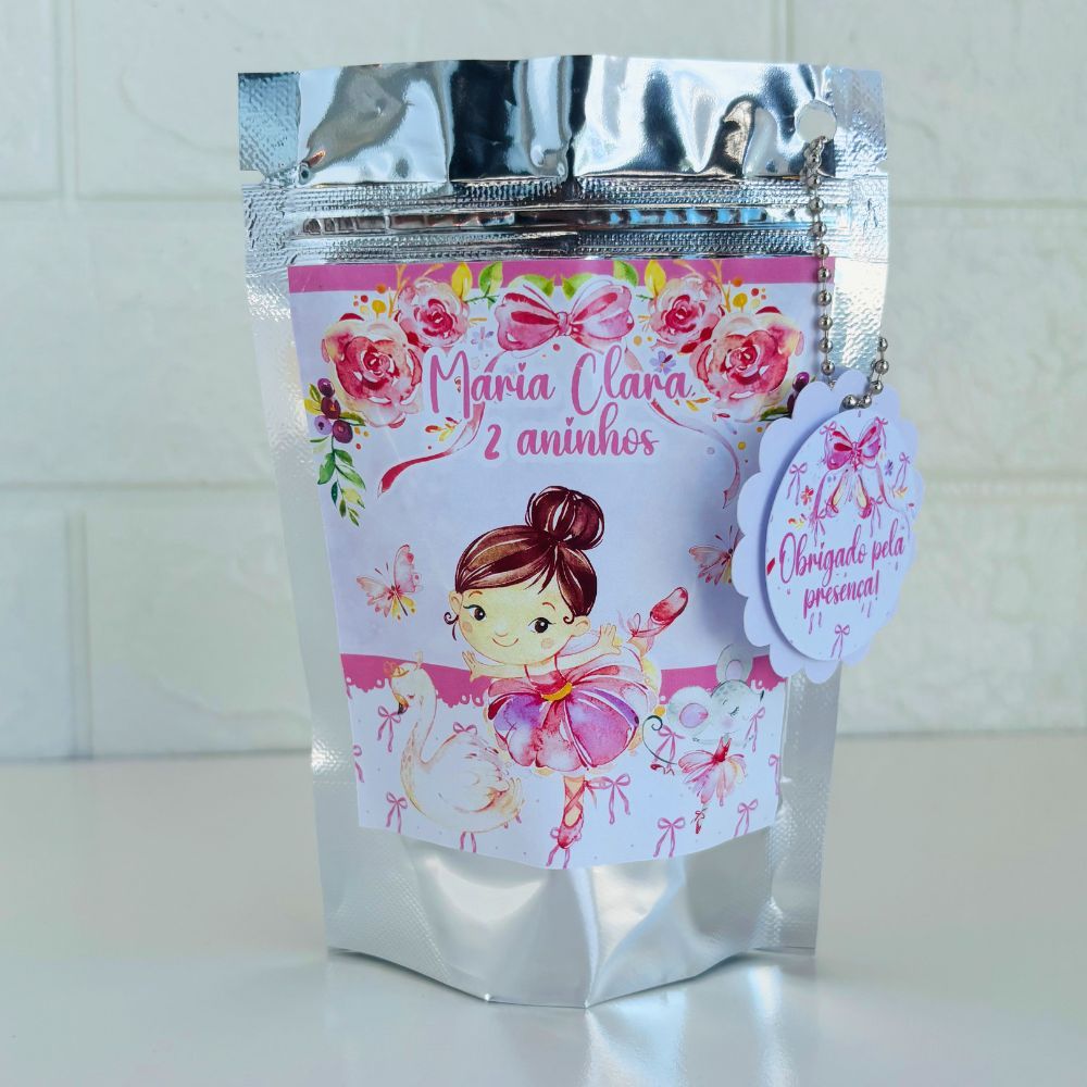 Saquinho Metalizado Ziplock Bailarina Personalizado /Lembrancinha de Festa /Aniversário