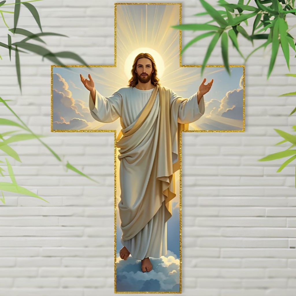 Quadro Placa Decorativo em Cruz  Jesus Misericordioso lindo religião fé ideal para quarto salas hall