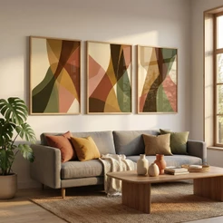 Quadro Decorativo Sala Abstrato Kit 3 Quadros Decorativos Quarto Com Moldura Tons Terrosos