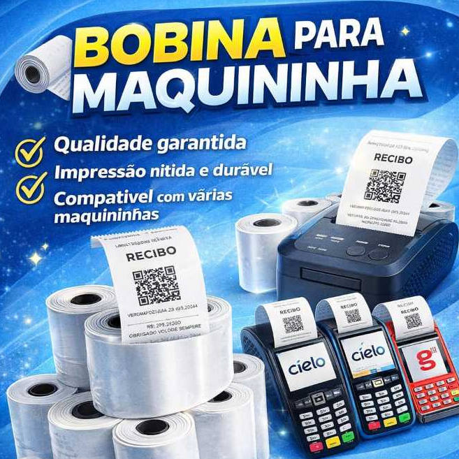 Bobinas Máquina de Cartão Brancas Kit para Maquininha de Cartão  57x16cm 5 unidades
