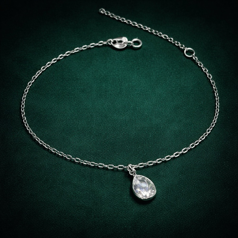 Pulseira Pingente Gota Transparente Elegante em Prata 925