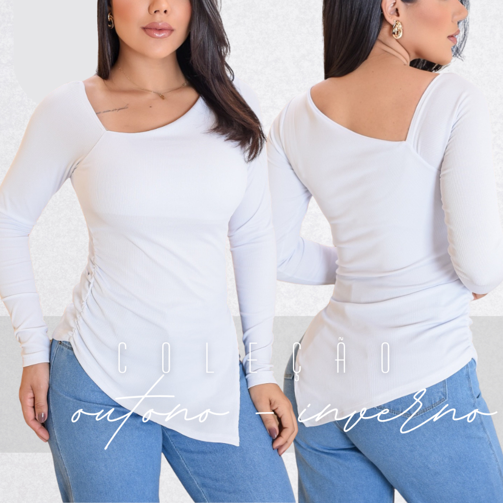BLUSA FEMININA RIBANA MANGA LONGA, BLUSA DE FRIO CANELADA GOLA TRANSPASSADA, BLUSA TERMICA DE FRIO