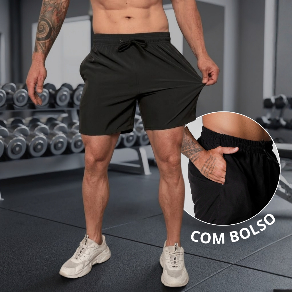 Bermuda Preta Tectel Esportiva Masculina Bolso Confortável Short Para Corridas  Academia em Oferta na Shopee