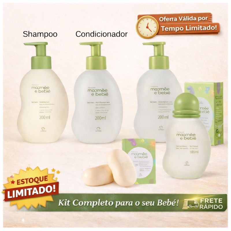 Kit Mamãe e Bebê Natura - 5 Itens (Colônia/ Sabonete em barra 2 unid / Shamp/Cond e Hidratante)