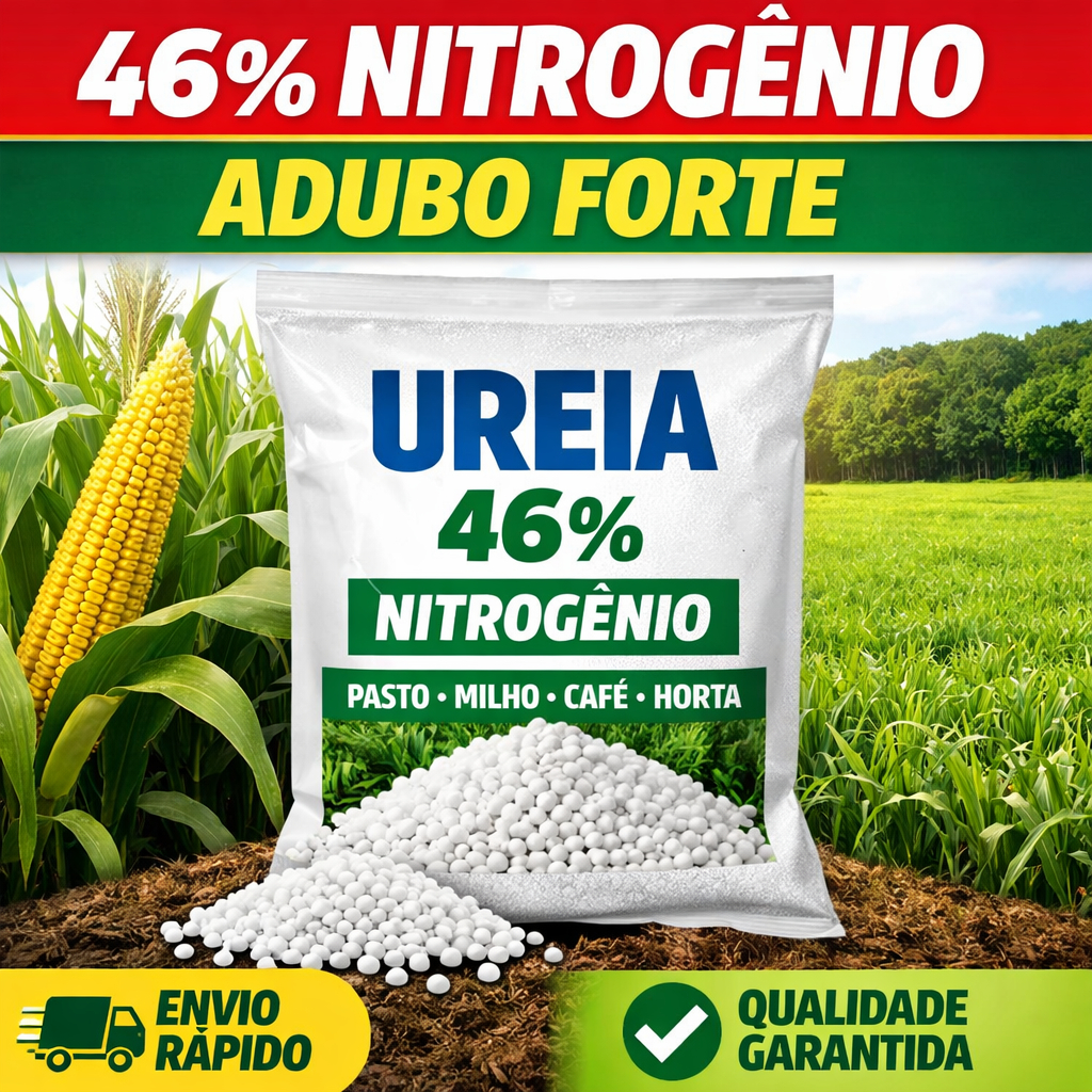 Ureia 46% Nitrogênio Adubo Forte para Pasto, Milho, Café e Horta (5kg)