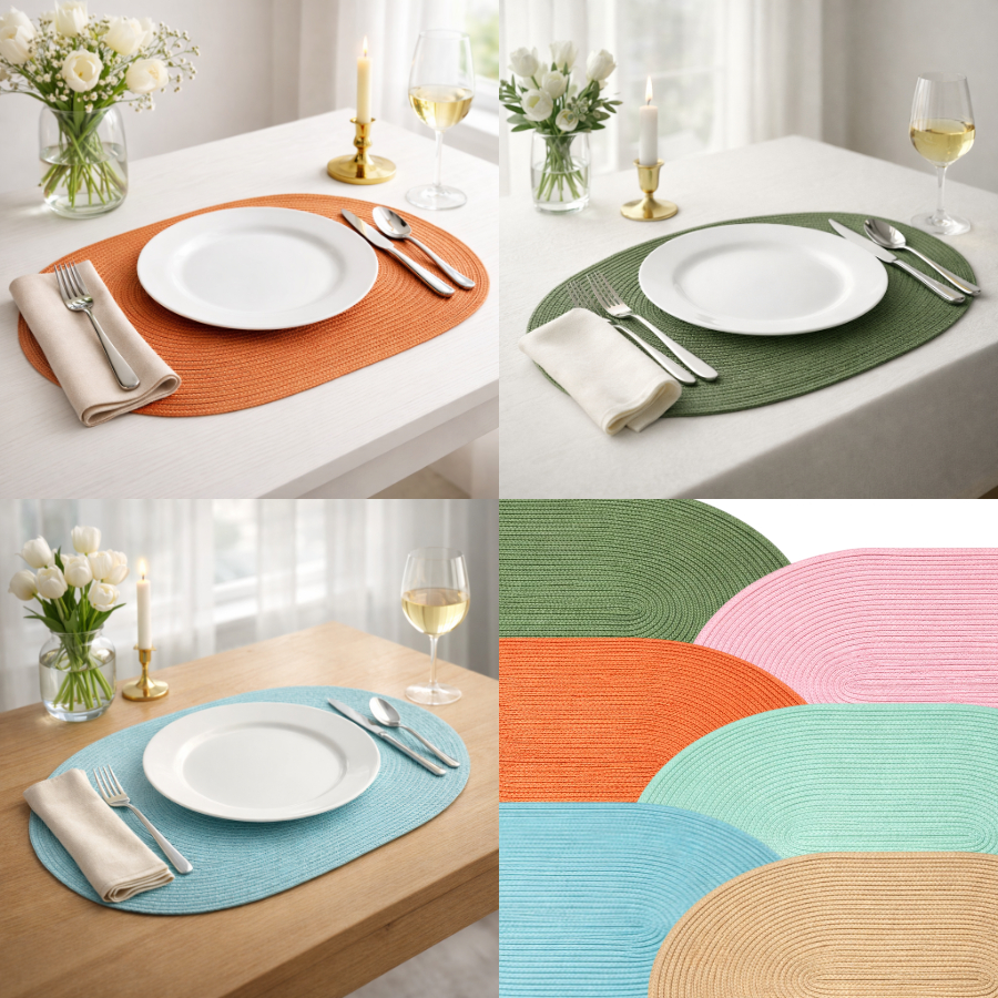 Conjunto de Jogo Americano Oval Decoração Elegante para Mesa Posta Sousplat
