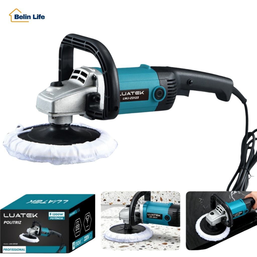 Politriz Elétrica 180mm 7" Profissional 110V Polimento Carro Mármore e Madeira  Luatek LWJ-ZD123