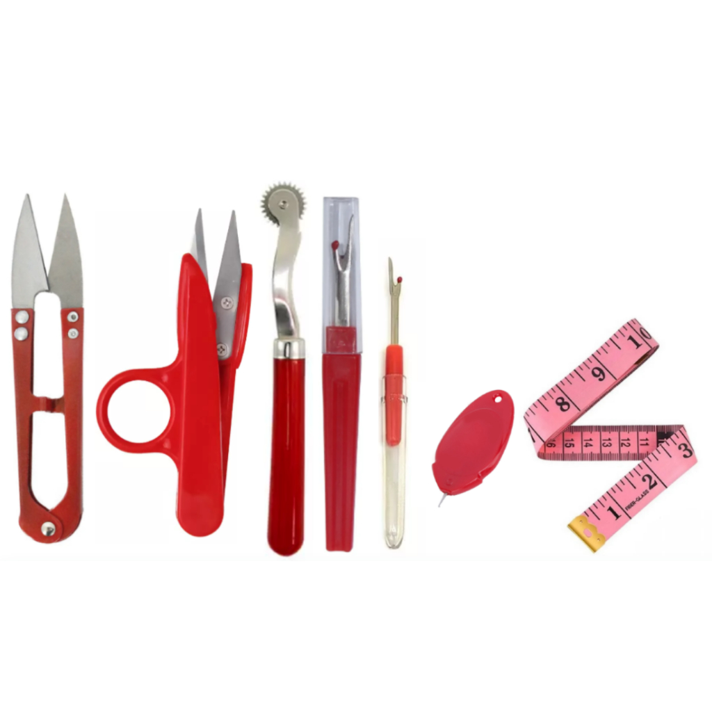 Kit Completo de Costura Tesouras de Arremate + Passa Linha + Fita Métrica + Abridores + Carretilha de Marcar tecido