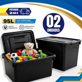 Kit 2 Unidades Caixa Organizadora 95 Litros Preta Com Rodinhas e Trava Para Transporte HeavyBox em Oferta na Shopee